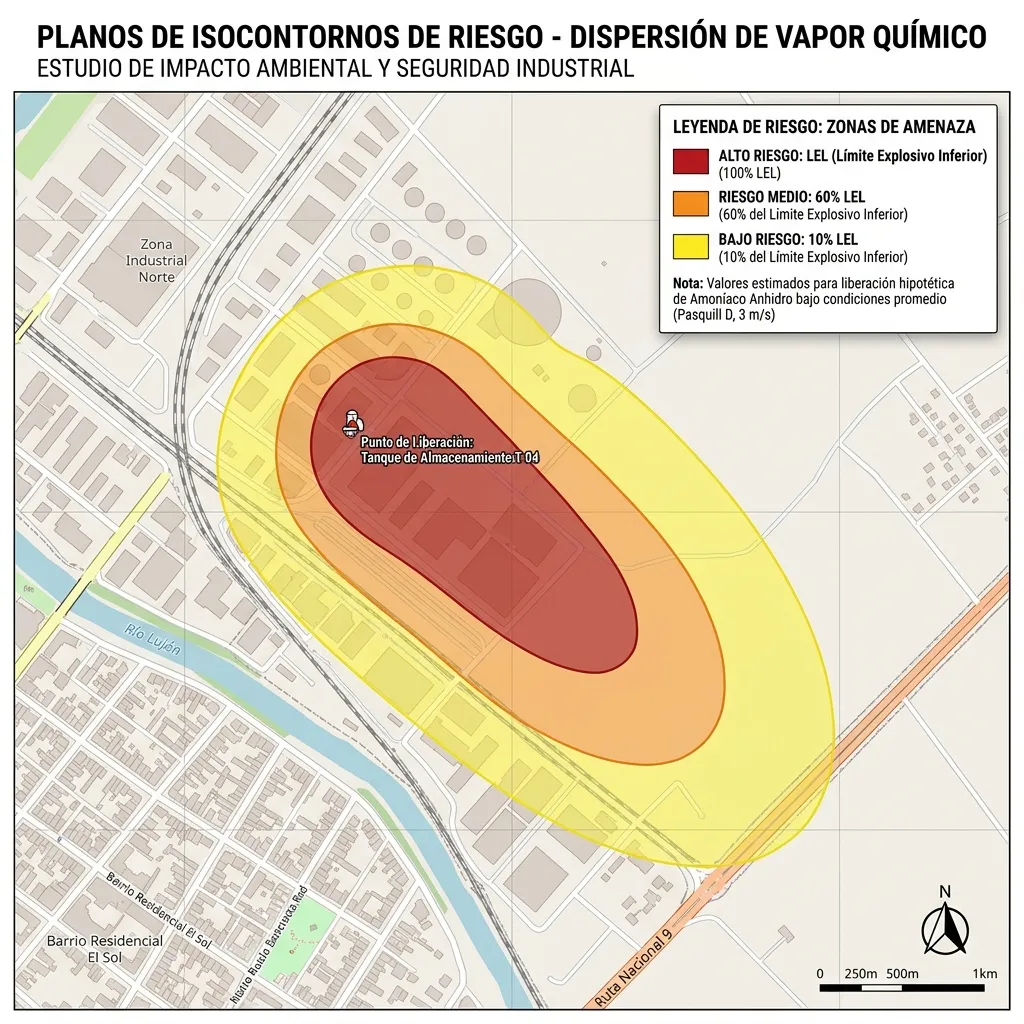 Isocontornos de radiación térmica y distancias de seguridad de chorro de fuego con HyRAM+